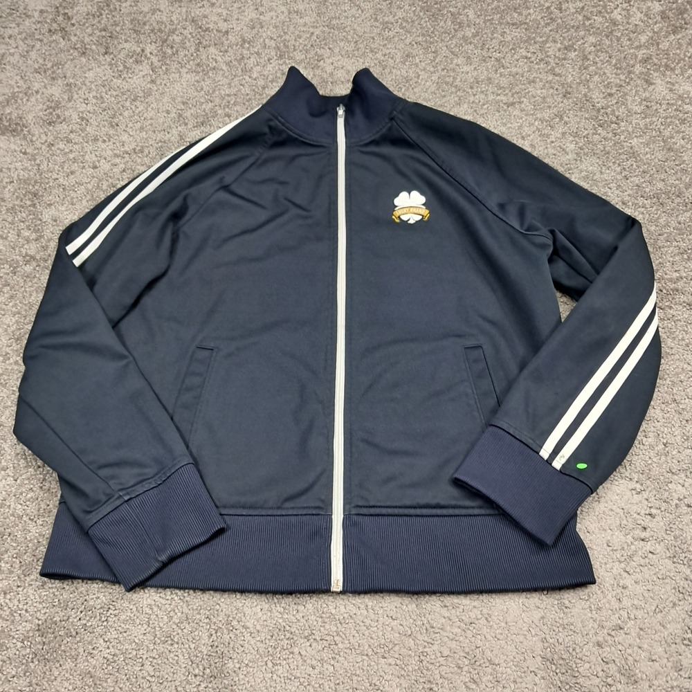 Lucky Brand Athletic Womens XL Navy Blue Full Zip Track Jacket Stripes Clover